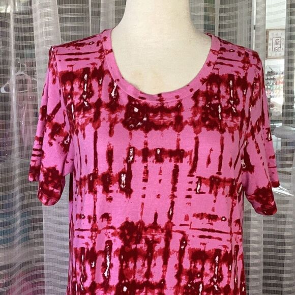 LOGO by Lori Goldstein Womens Pink Red Short Sleeve Tiered Maxi T-Shirt Dress LP - Picture 4 of 8
